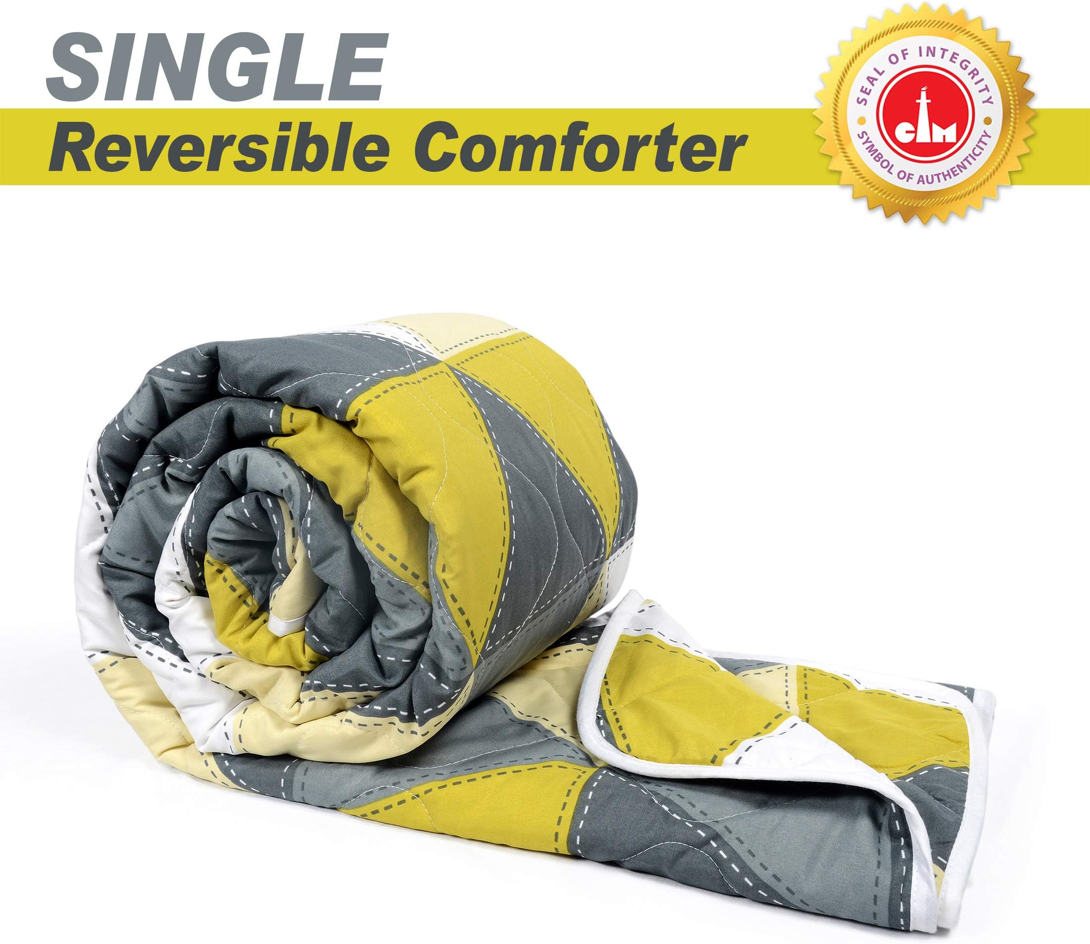 Divine Casa Polyester Comforter/Blanket/Quilt/Duvet Lightweight, All Weather Single Comforter,Geometric- Yellow and Grey…