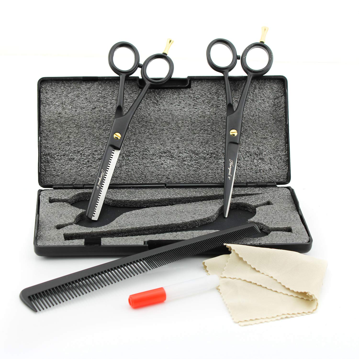 Haryali London, 6” Hairdressing Scissors Set, Sharp Hair Cutting Shears with Thinning Scissors, Japanese Steel Barber Shears Kit, Hairdresser Trimming Shears Set – Matte Black