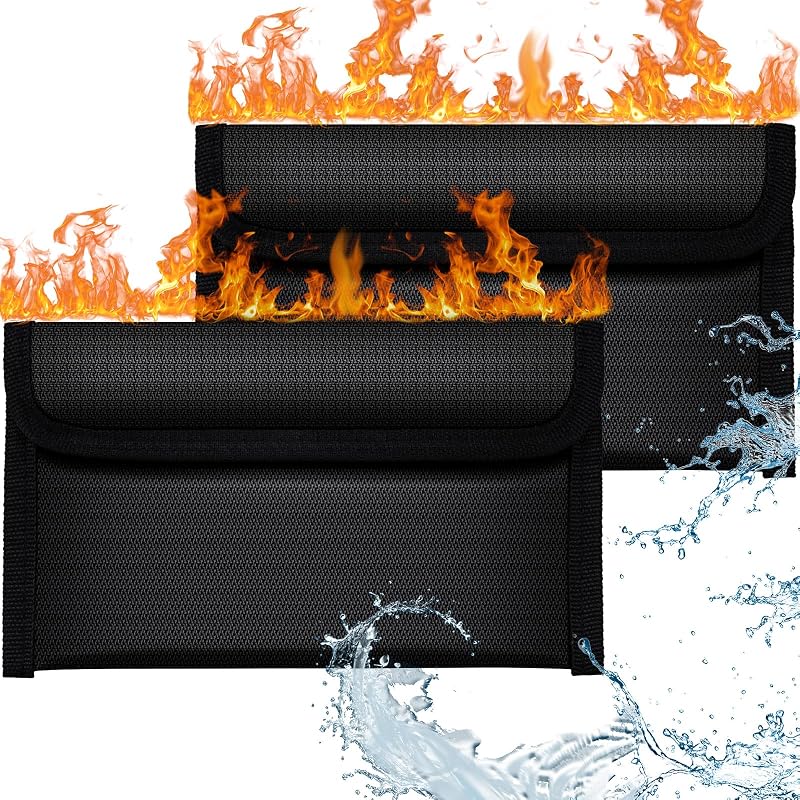 OFFCUP Fireproof Document Bag 2pcs 8x4.6 Inches Waterproof Zipper
