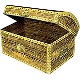 Beistle Treasure Chest Box, 8" x 5.5" x 5.5", Pirate Party Decoration | Cardstock Paper Display with Realistic Printed Wood-look Design and Gold-tone Details for Adventure Parties and Birthdays