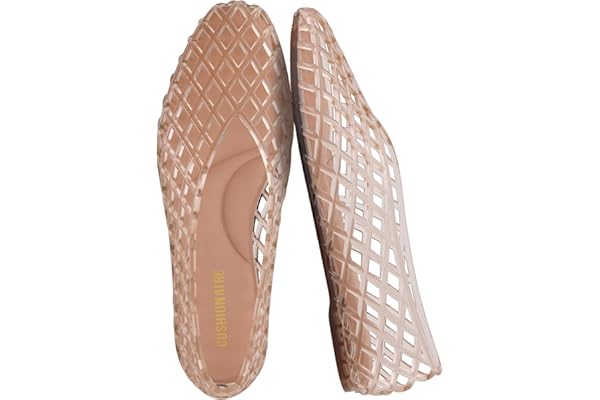 CUSHIONAIRE Siesta Modern Lattice Ballet Flats for Women, Comfortable Slip On Pointed Toe Womens Jelly Shoes
