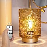 ULAROOM Battery Operated Small Cordless Table Lamps with Remote Control, Dimmable Brightness Wireless Lamp with Timer, Glass Battery Powered Lamp for Bedroom Living Room Home Decor Golden Amber