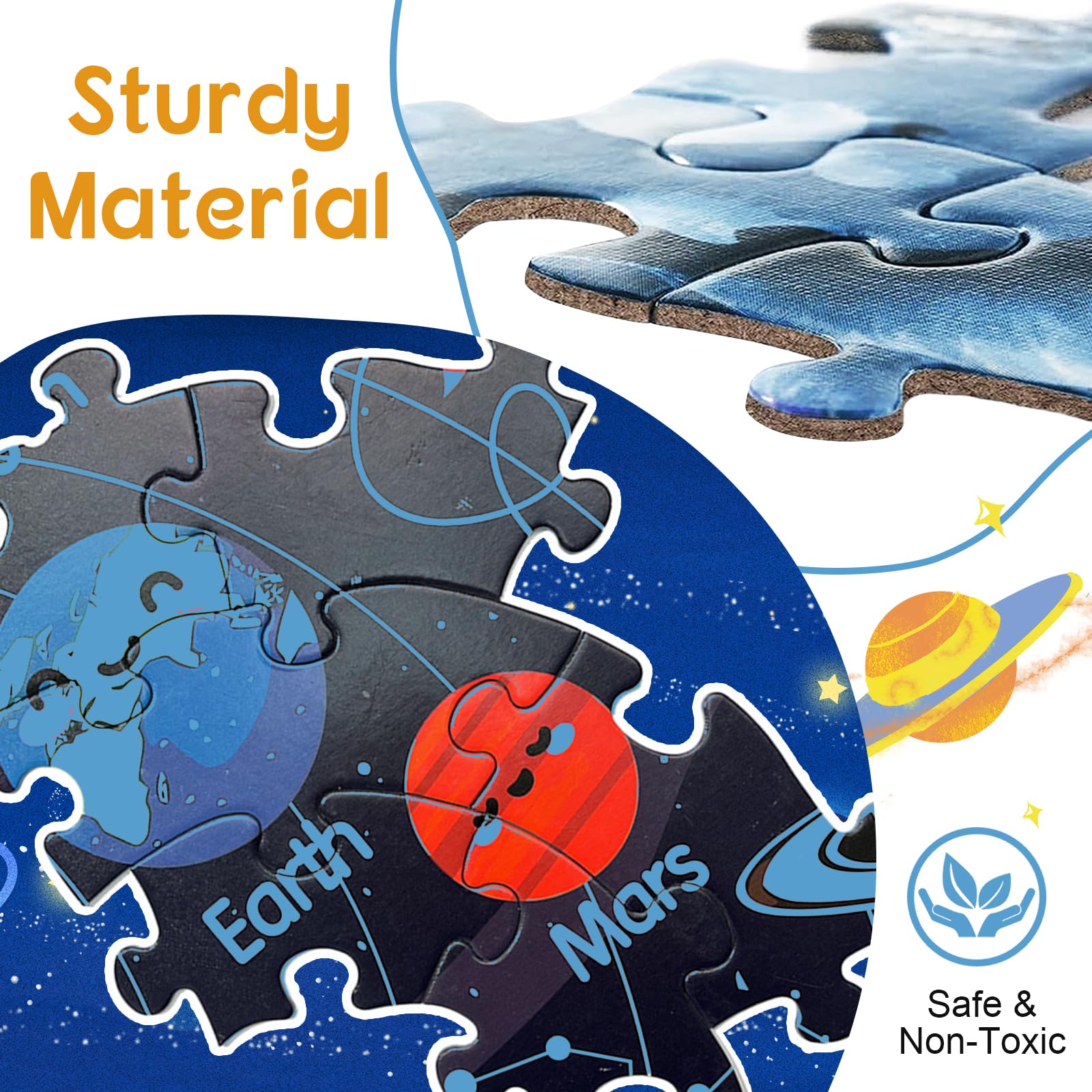 Puzzles for Kids Ages 4-6, 6-8, 3-5, Large 70 Piece Round Floor Jigsaw Puzzle Toys with Solar System Planets, Education Kids Puzzles Learning Gift