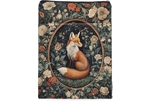 MQPPKJ Vintage Flower Fox William Morris Book Sleeve for Book Lovers, Bookish Book Protector with Zipper, Washable Fabric Book Cover for Paperbacks & Hardcovers,11.4 x 9.1Inches (White Flower-Fox, Medium)