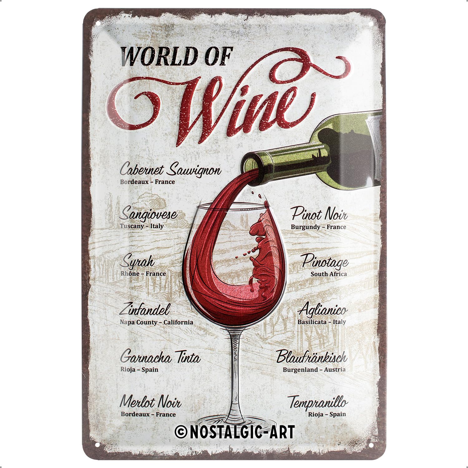 Nostalgic-Art Retro Tin Sign World of Wine - Gift idea for bar decoration, Metal Plaque, Vintage Design for Wall decoration, 20 x 30 cm