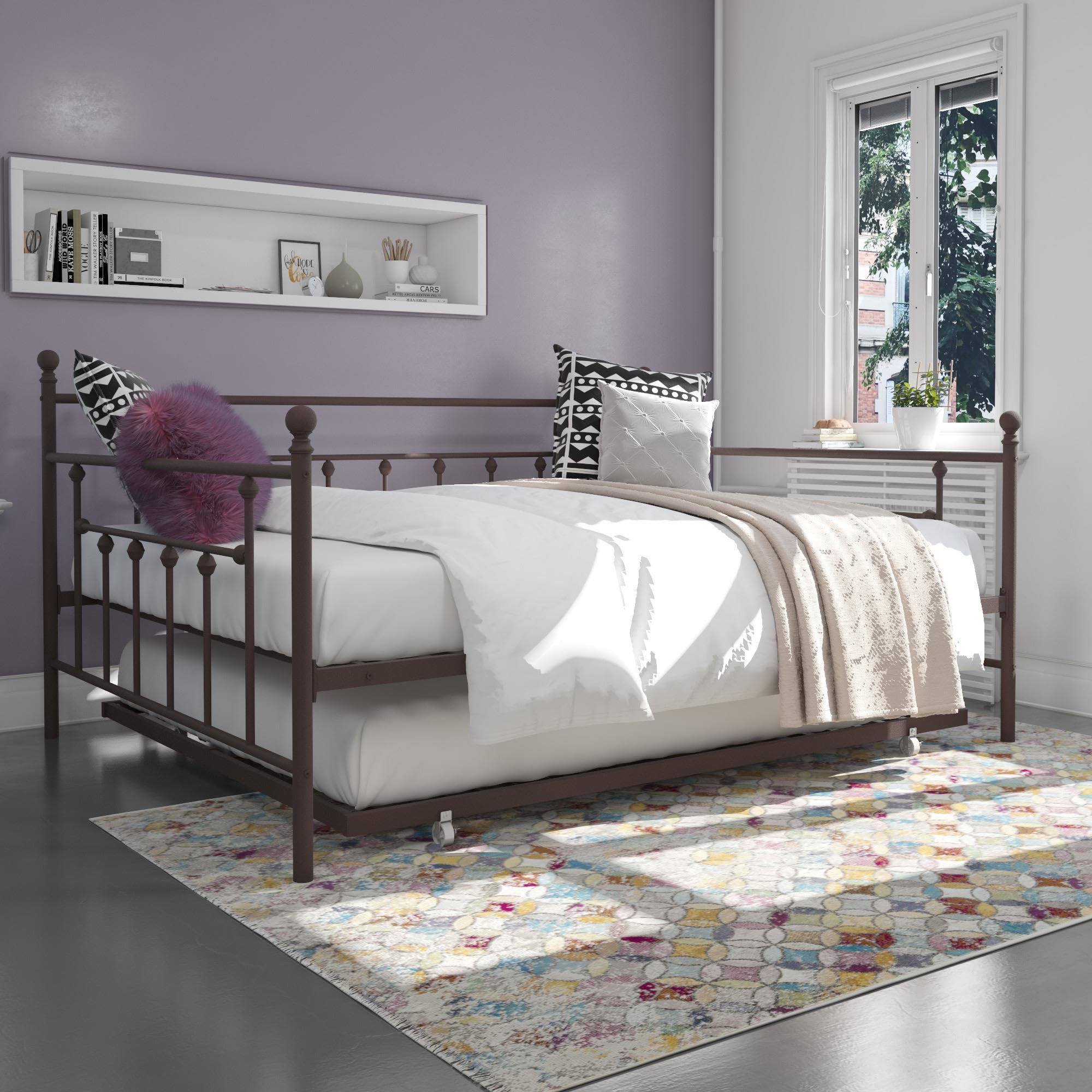 Photo 1 of ***SMALL SCRATCHES ON POLES*** DHP Manila Metal Daybed with Trundle Bed Pullout, Queen Daybed with Trundle Bed Full Size, Suitable for Kids' Sleepover or Guests' Accommodation, Bronze
