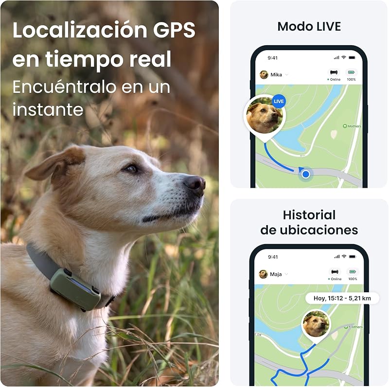 Smart Dog GPS - Pacote com capa verde-oliva | Edição 2025 | Localização GPS em Tempo Real | Alertas Anti-Fugas e Avisos de Saúde | Monitor de Sinais Vitais (Preto)