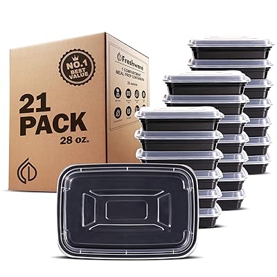 Freshware Meal Prep Containers [21 Pack] 1 Compartment Food Storage Containers with Lids, Bento Box, BPA Free, Stackable, Microwave/Dishwasher/Freezer Safe (28 oz)