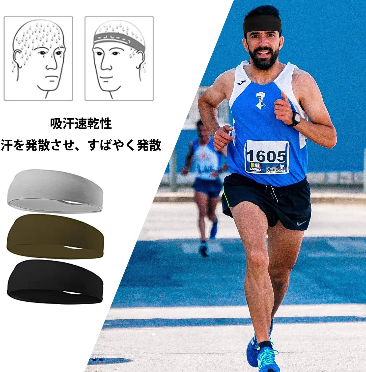 Amazon ヘアバンド スポーツ用 ヘッドバンド 汗止め 吸汗速乾 柔らかい 伸縮性抜群 洗顔 バンド 薄型 ダンス ランニング メンズ レディース 男女兼用 おしゃれ ターバン ３枚入 N A ヘッドバンド