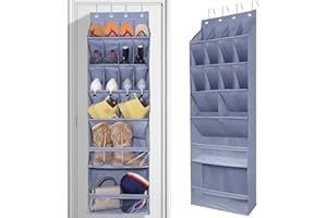 Yteseery Over The Door Shoe Organizer, Hanging Shoe Rack with Extra Large Deep 16 Pockets, Wall Shoe Storage for Closet and Narrow Door, Hanging Shoe Organizer, RV Storage and Organization, Grey