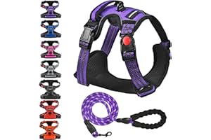 Juqiboom No Pull Dog Harness, Adjustable Soft Padded Dog Vest, Reflective No-Choke Pet Oxford Vest with Easy Control Handle for Small and Large Dogs (Purple, Large)