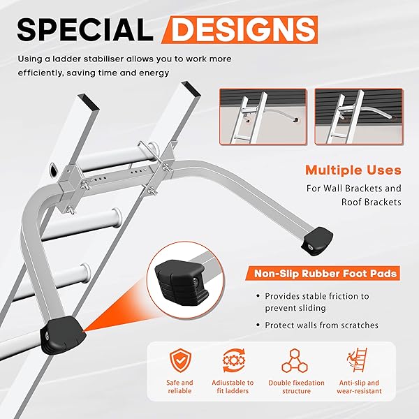 VONLX LADDER STABILIZER ACCESSORY FOR ROOF GUTTER, ROOF LADDER STABILIZER EASILY ATTACHES WITH U BOLT, WING SPAN WALL LADDER STANDOFF, STABILIZED SUPPORT, STURDY AND DURABLE, 500 LBS WEIGHT RATING