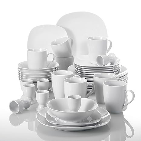 MALACASA, Serie Elisa, 40 teilig Set Porzellan Tafelservice Kombiservice Geschirrset, je 4 Dessertteller, Speiseteller, Müsli