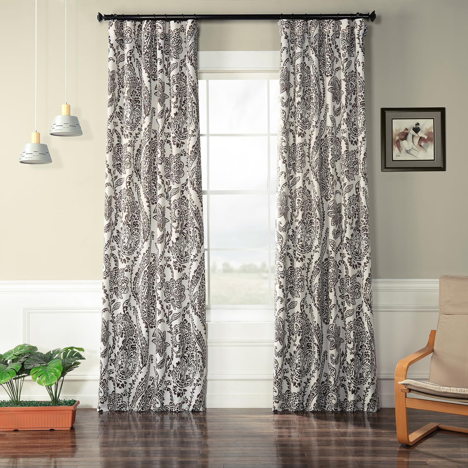 HPD Half Price Drapes Printed Room Darkening Curtain 50 X 96 (1 Panel), BOCH-KC16072D-96, Tea Time Ochre