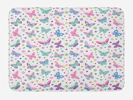 Amazon Assanu ベビーシャワーバスマット蝶ハートとドット保育園をテーマにした構成カラフルなイラストぬいぐるみバスルームインテリアマット滑り止め付き15 7 X 23 6 多色 浴室足ふきマット ホーム キッチン オンライン通販