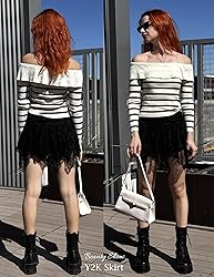 Avidlove Black Mini Skirts for Women Flowy Lace