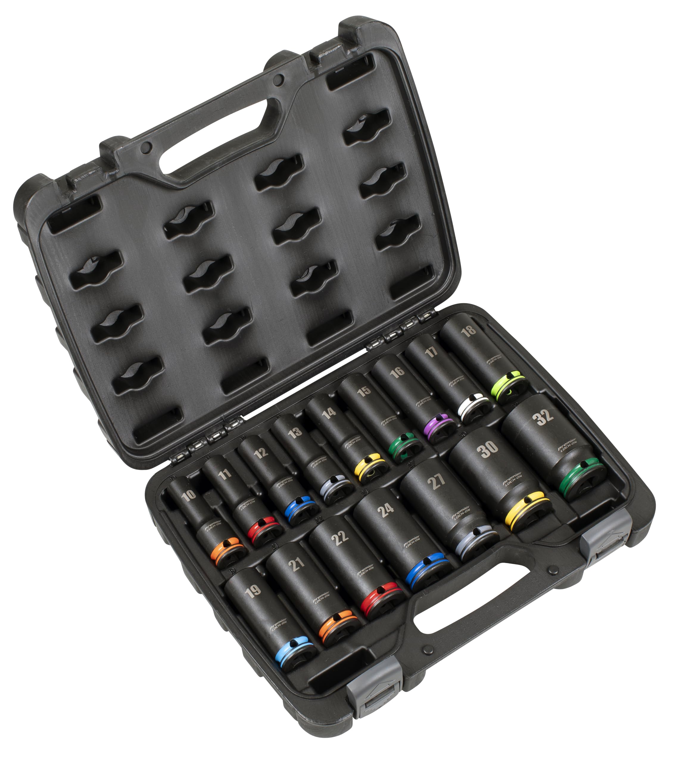 Sealey Premier 16pc 1/2" Sq Drive Lock-On™ Deep Impact Socket Set 6pt Metric - AK58170M