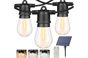 WENFENG Solar Outdoor String Lights, 3 Colors Patio String Light with 27FT Waterproof String, S14 Bulbs, Dimmable LED Solar String Lights for Patio