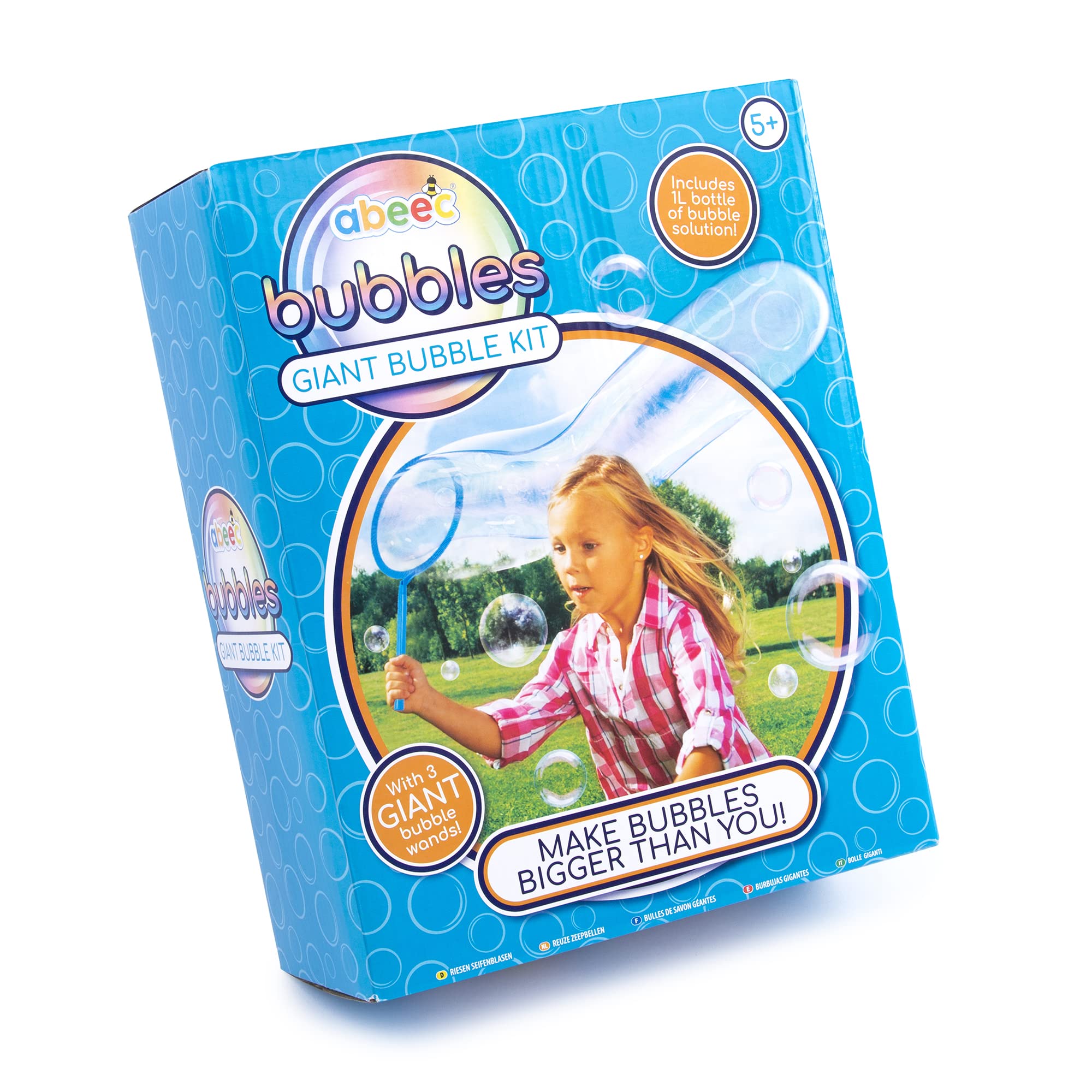 abeec Giant Bubble Kit for Kids - Contains 3 Giant Bubble Wands, Bubble Tray and 1 Litre of Bubble Solution - Outdoor Toys and Fun for the Garden for Kids