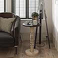 COZAYH Pedestal Small Drinking Table, Farmhouse Tray Top End Table, Distressed Finish, Black Top on Aging White Frame