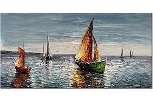 zoinart Sailboat Oil Paintings 46x23 Inches Hand Painted 3D Large Canvas Wall Art Modern Abstract Texture Ship Acrylic Artwork Home Decoration Contemporary Wall Art for Living Room Bedroom