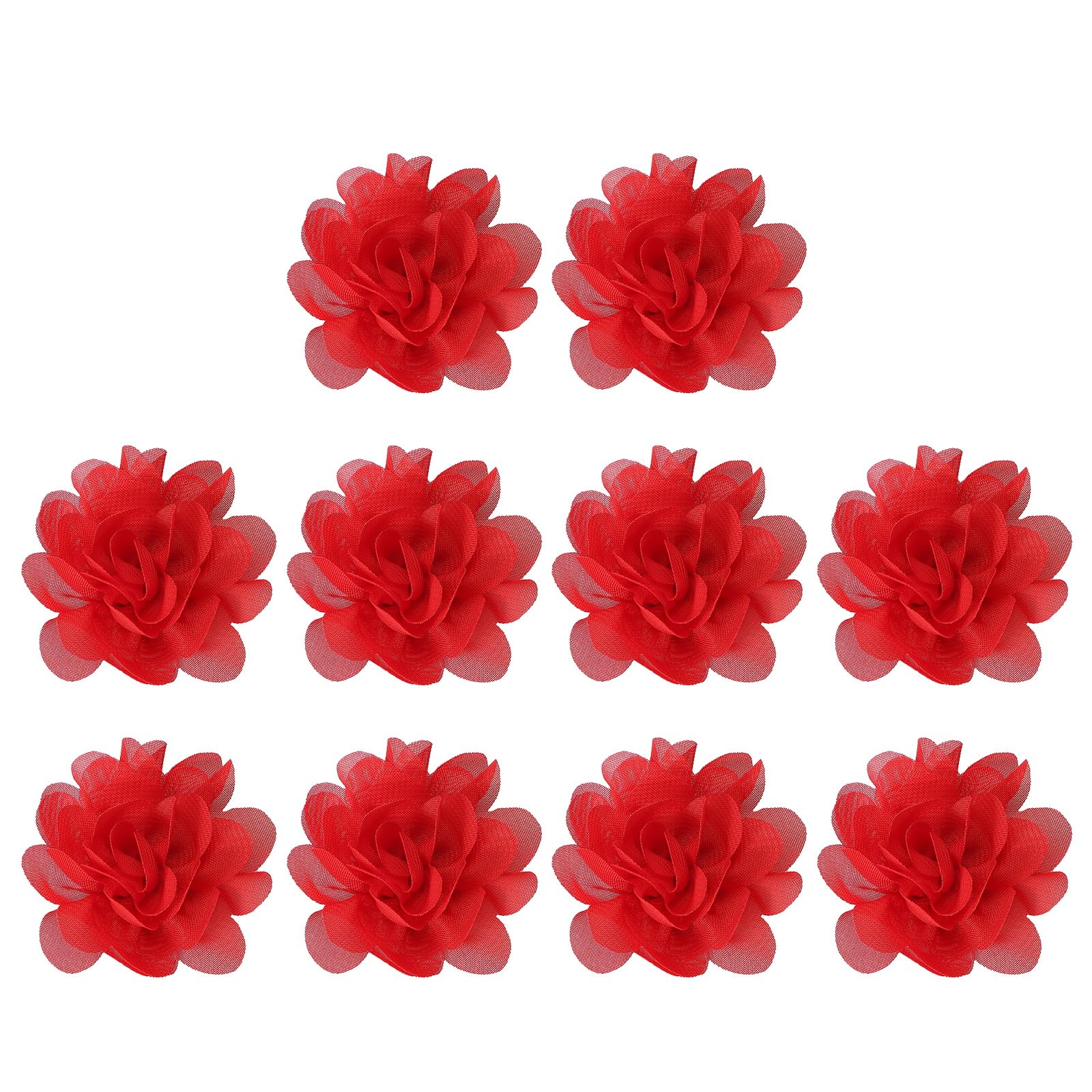 PATIKIL 2" Chiffon Flowers, 10 Pcs Mesh Fabric Flowers Sewing Fabric Appliques Headband Embellishments for DIY Craft Wedding Decor, Red