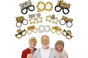 Turypaty 24Pcs 1936 90th Birthday Paper Glasses Decorations for Men Women - Black Gold Happy 90th Birthday Paper Eyeglasses Photo Props, Vintage 1936 Ninety Years Old Birthday Party Supplies