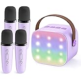 YLL Upgraded Mini Karaoke Machine with 4 Wireless Microphones Toy for Kids, Birthday Gifts for Girls Boys, Portable MP3 Player for Ages 3, 4, 5, 6, 7, 8, 9, 10, 11, 12+ Year Old Party (Purple)