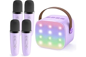 YLL Upgraded Mini Karaoke Machine with 4 Wireless Microphones Toy for Kids, Christmas Birthday Gifts for Girls Boys, Portable MP3 Player for Ages 3, 4, 5, 6, 7, 8, 9, 10, 12+ Year Old Party (Purple)
