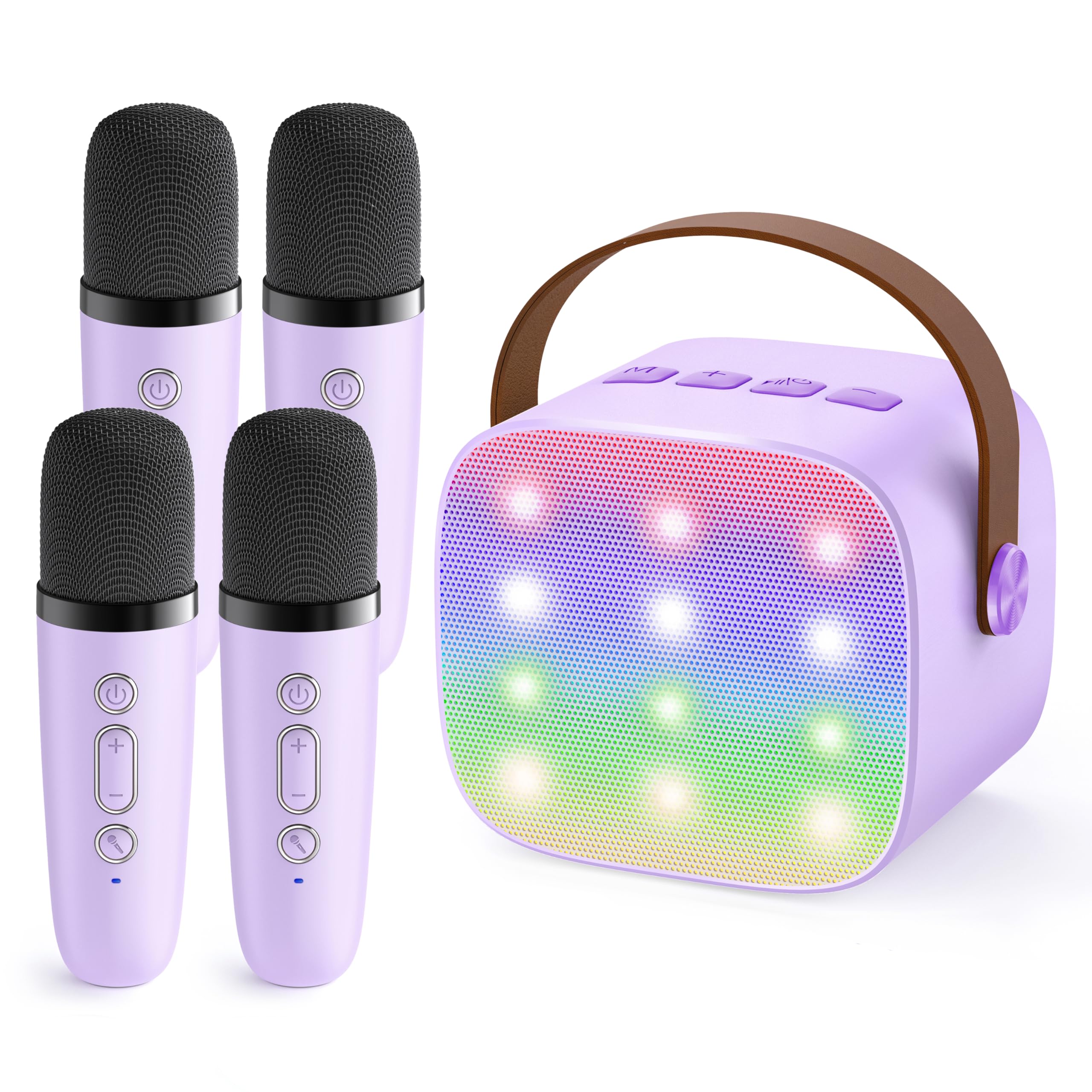 Photo 1 of YLL Upgraded Mini Karaoke Machine with 4 Wireless Microphones Toy for Kids, Christmas Birthday Gifts for Girls Boys, Portable Party Bluetooth Speaker for 3, 4, 5, 6, 7, 8, 9, 10+ Year Old (Purple)