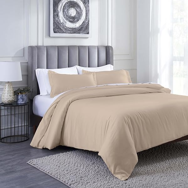 SUPERIOR MODAL FROM BEECHWOOD 400 THREAD COUNT DUVET COVER SET, SILKY SOFT COOL BEDDING ESSENTIALS, SATEEN WEAVE, SET INCLUDES 1 DUVET COVER WITH BUTTON CLOSURE, 1 PILLOW SHAM, TWIN/TWIN XL, LINEN