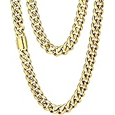 ASBFICG Cuban Link Chain for Men/Women, Stainless Steel Mens Cuban Chain Necklace, 8mm Width, No Tarnish& Durable Hip Hop Jewelry with Gift Box, Silver (20 inch), 18K Gold Plated (20/22/ 24 inch)