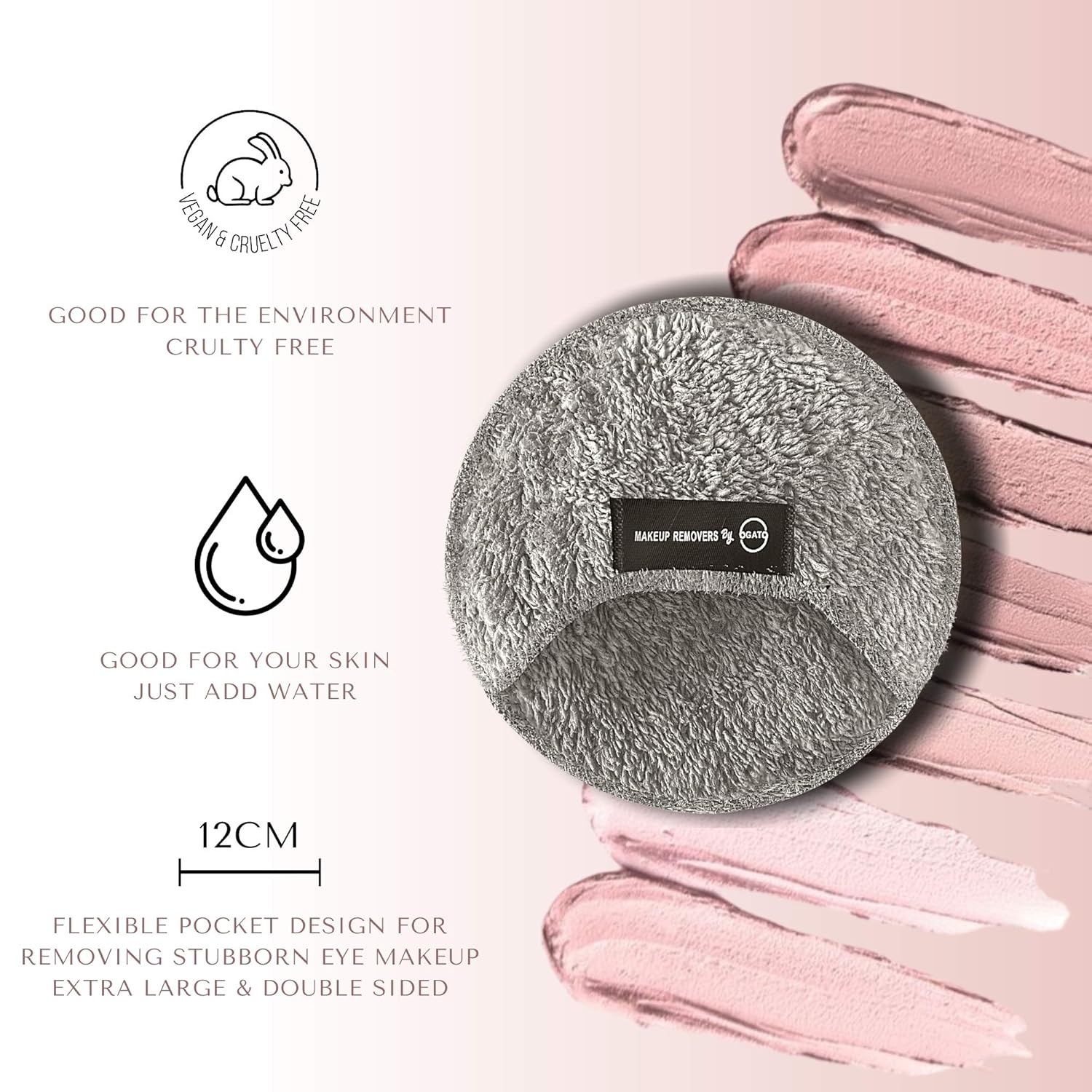 Reusable Makeup Remover Pads & Cloths For Face & Eyes By Ogato - Just Use Water - Washable - EXTRA Large Double-sided Set - Eco-friendly, Suits All Skin Types, FREE Laundry Bag & Makeup Headband : Beauty