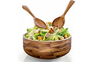Tidita Acacia Wood Salad Bowl Set with 2 Wooden Hands, Large Salad Bowl with Serving Utensils, Big Mixing Bowl for Fruits, Sa