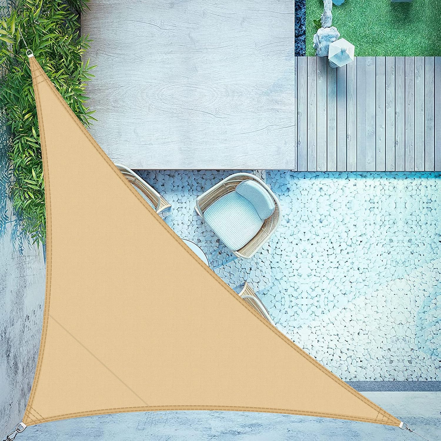 LOVE STORY Sun Shade Sail Waterproof Triangular 4x4x5.65m Canopy Outdoor UV Block Sunshade Sail for Patio Garden Backyard，Sand
