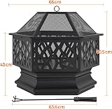 Yaheetech 66 cm Hex Fire Pit Wood Burning Outdoor Fire Bowl with Spark Screen view 3
