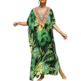Yanziliu Women's V-Neck Batwing Sleeve Kaftan Dress Lightweight Beach Swimwear Cover Up for Mumu Tropical Vacation