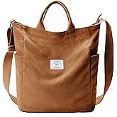 KALIDI Corduroy Tote Bag, Large Messenger Bag Shoulder Hobo Anti Splash Crossbody Zipper Bag Casual Work Shopping Women