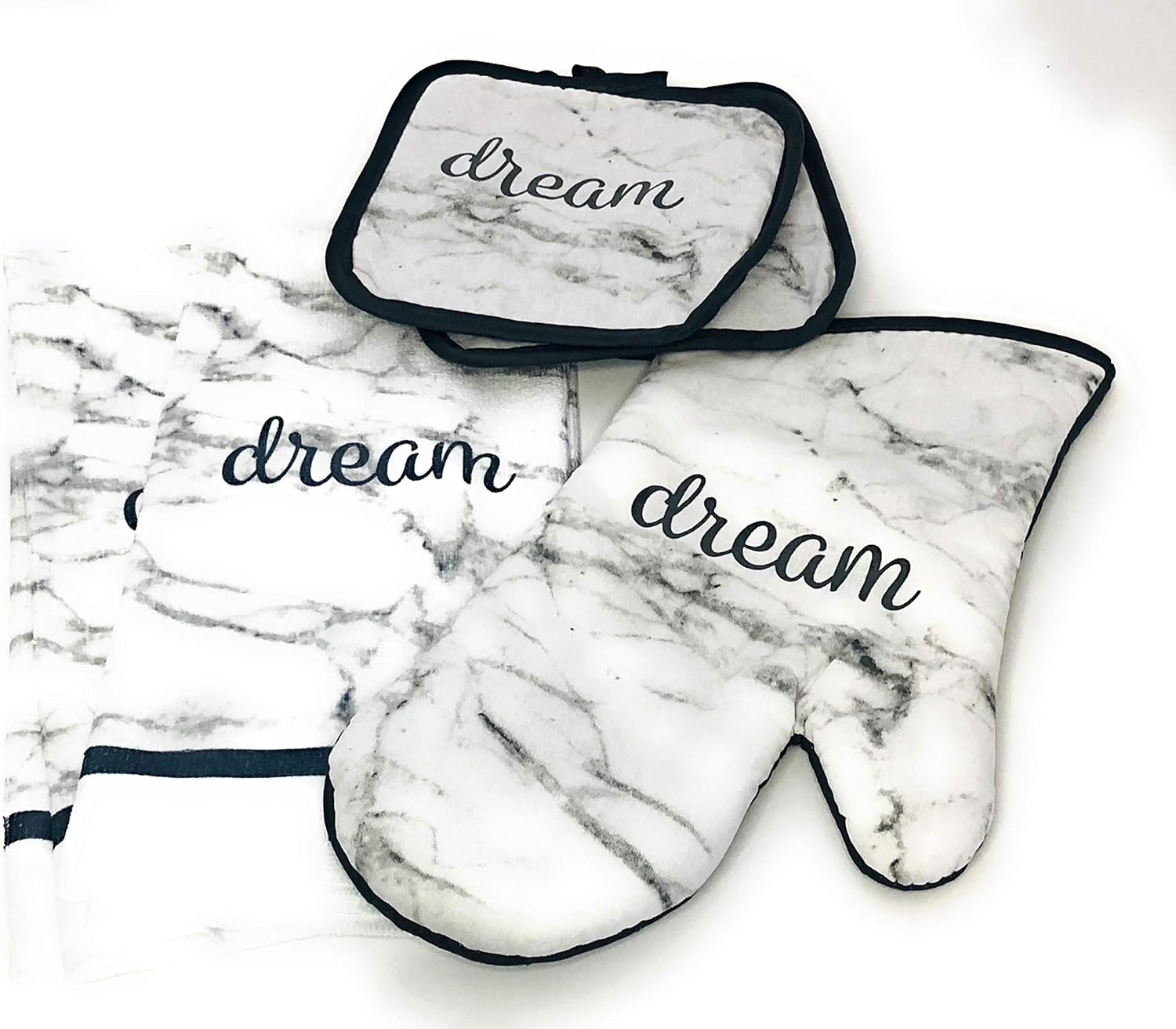 Home Collection 5 Piece Kitchen Linen Bundle with 2 Dish Towels, 2 Potholders and 1 Oven Mitt (Dream)