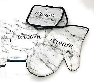 Home Collection 5 Piece Kitchen Linen Bundle with 2 Dish Towels, 2 Potholders and 1 Oven Mitt (Dream)