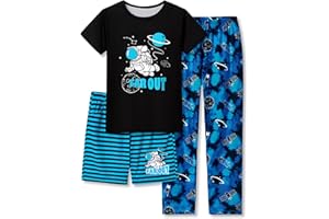 Beezizac Pajamas For Little Big Boys Cozy 3-Piece Soft Short Sleeves Shorts Set & Pants Cool PJ Kid Size 6-18