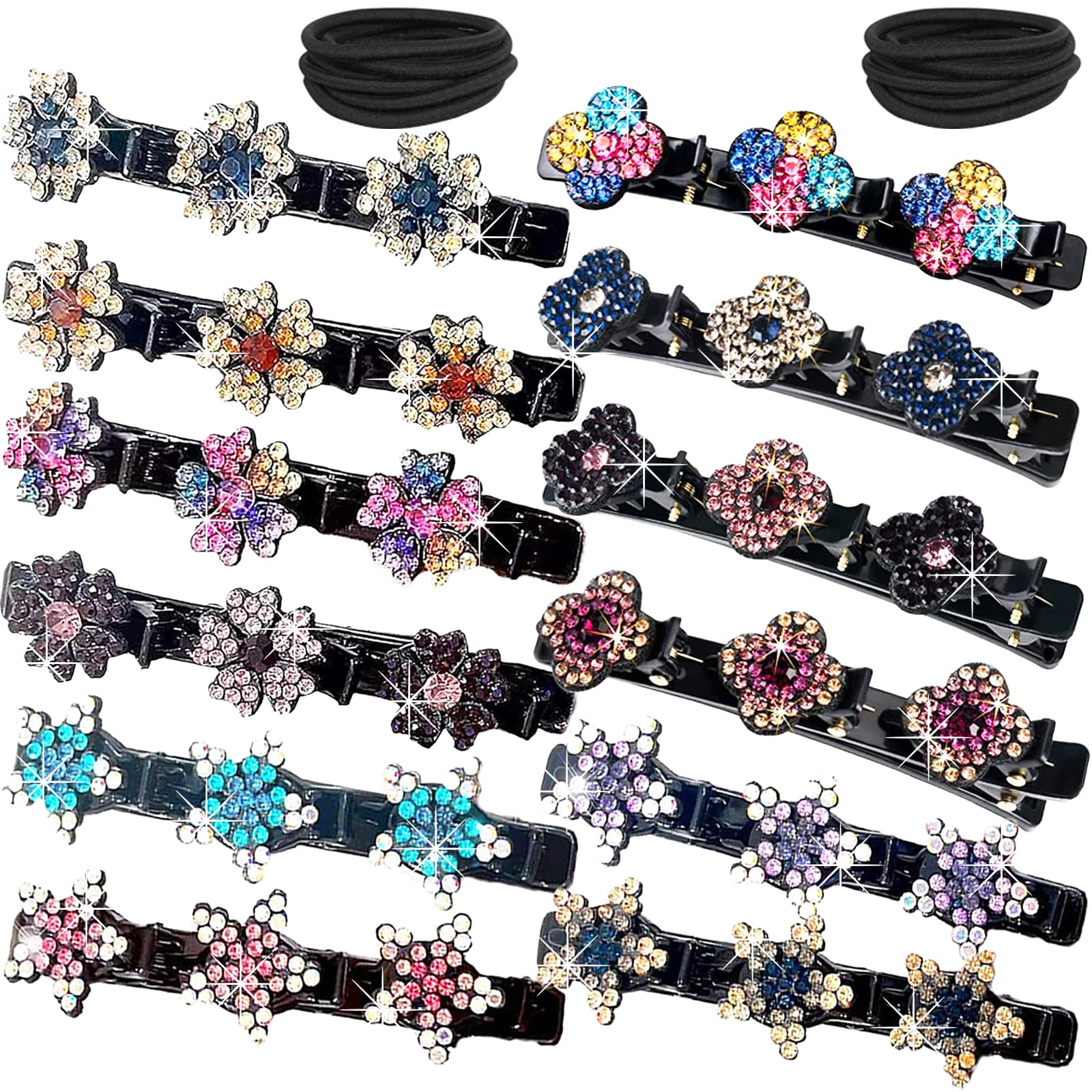 Photo 1 of 24 PCS Sparkling Crystal Stone Braided Hair Clips for Women Seamless Hair Ties Short Hair Clips Duckbill Clip Braided Hair Clip for Ladies and Girls Crystal Stone (12PCS+12PCS)