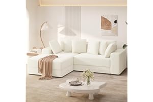 Luxanimarion 111‘’ Sectional Cloud Couches with L Shaped Chaise, Extra Large Sleeper Couch Reversible Corduroy with 8pcs Pillows for Living Room, Bedroom-Beige