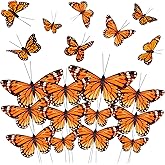 Giegxin 24 Pcs Monarch Butterfly Picks Artificial with Wire,Orange | 4 Size Feather Butterflies, Monarch Wing Patterns, Flexible Wire Stems for Flower Pots, Spring Party Garden Home Decor