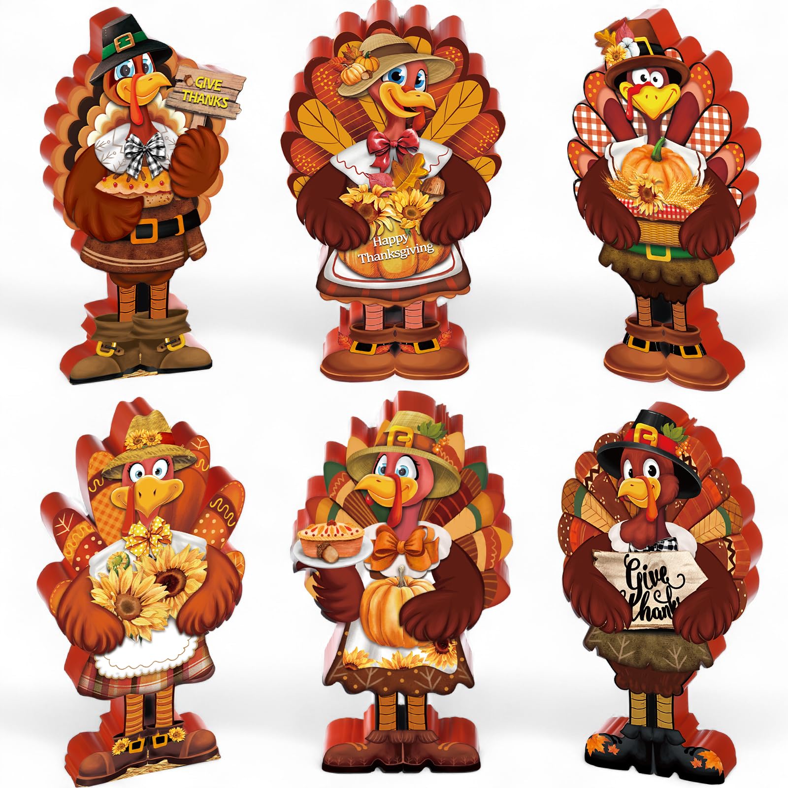 Photo 1 of DoubleFill 6 Pcs Thanksgiving Decorations Wooden Turkey Table Centerpieces Fall Tiered Tray Decor Thanksgiving Turkey Standing Wooden Block Signs for Home Kitchen Tabletop Shelf