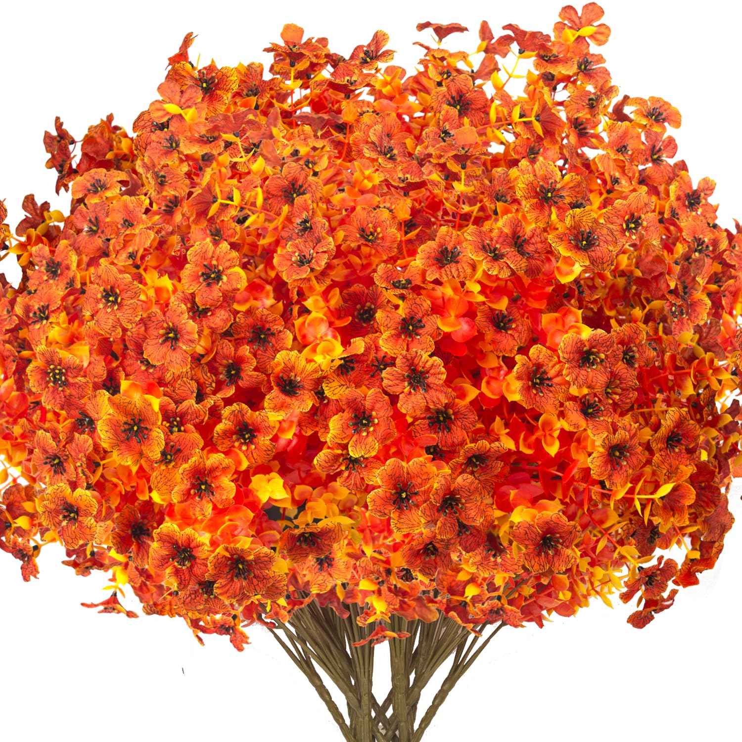 Photo 1 of 16 Bundles Artificial Fall Flowers for Outdoors Fake Plants UV Resistant Plastic Plants Shrubs Bushes for Home Fall Front Door Porch Garden Autumn Decor (Fall Orange)