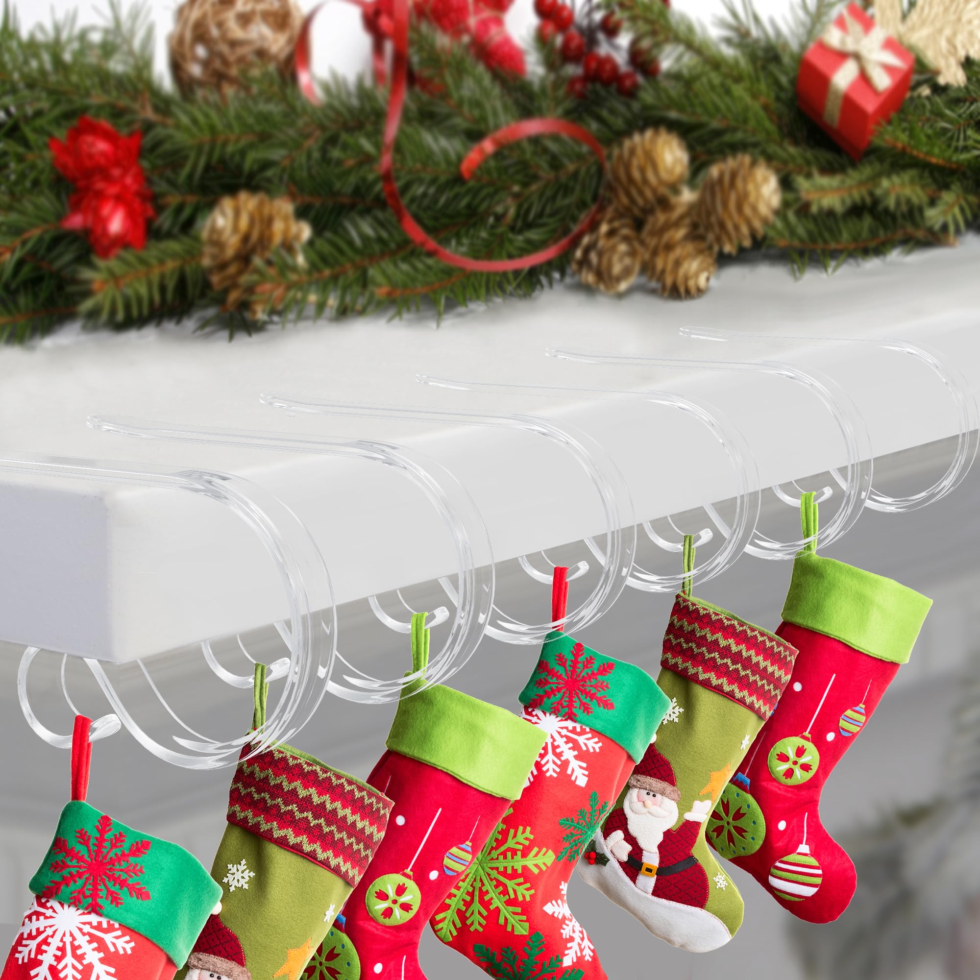 4pcs Gold Christmas Stocking Holders - Mantel Hooks For Stockings & Holiday Decor
