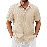 Cotrasen Men's Short Sleeve Button Down Shirts Casual Textured Shirts Summer Beach Vacation Shirt with Pocket