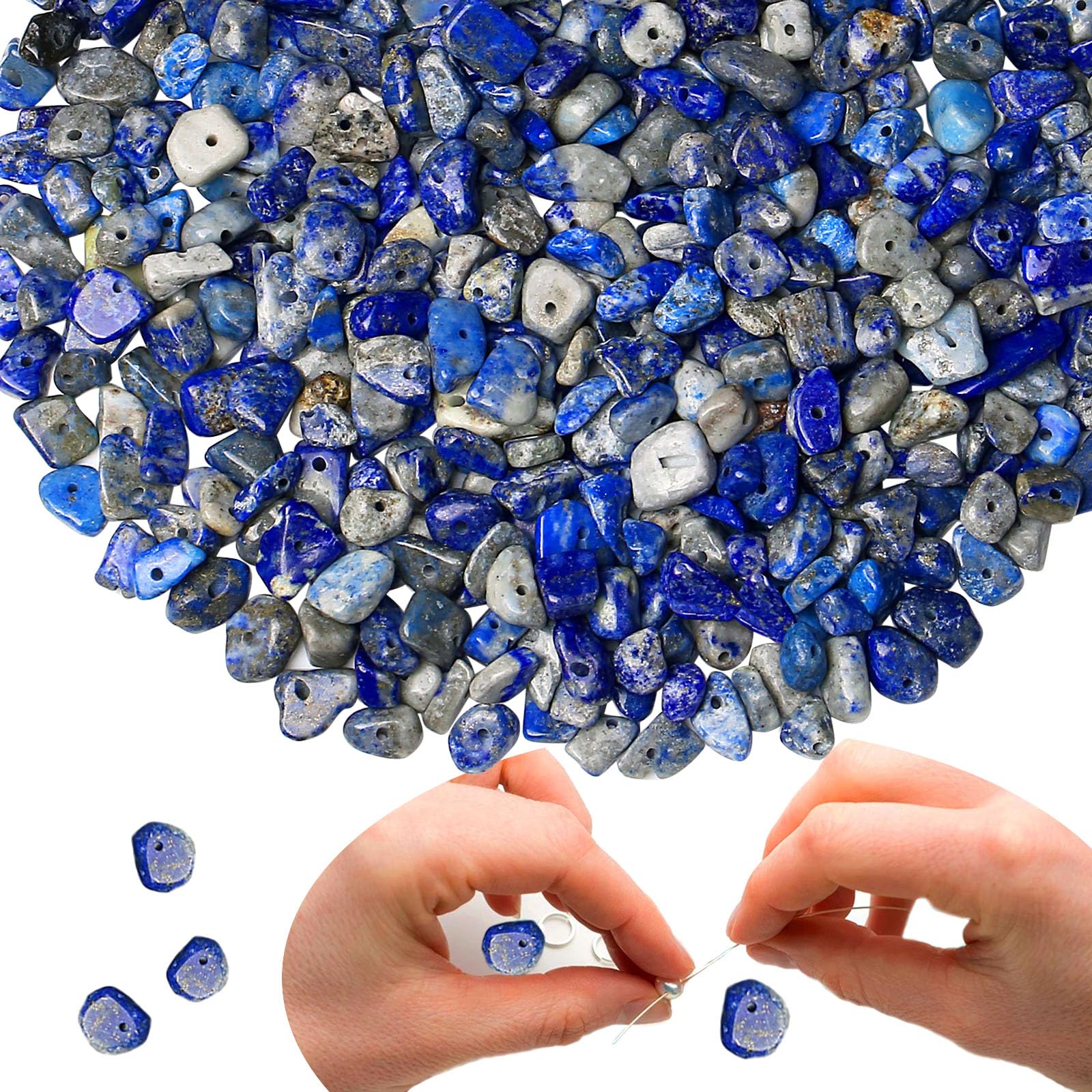 XIANNVXI 400 Pcs Drilled Lapis Lazuli Beads for Crafting,5-8mm Irregular Tumbled Gemstone Chip Loose Craft Blue Beads for Jewelry Making