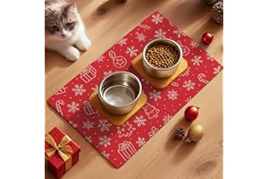 HOMETITUTE Christmas Themed Pet Food Mat Spill-Proof Cat Feeding Mat Christmas Kitchen Mats for Dog Food and Water Bowls Cute Holiday Party Pets Feeding Mats 24" x 16" Home Kitchen Decor